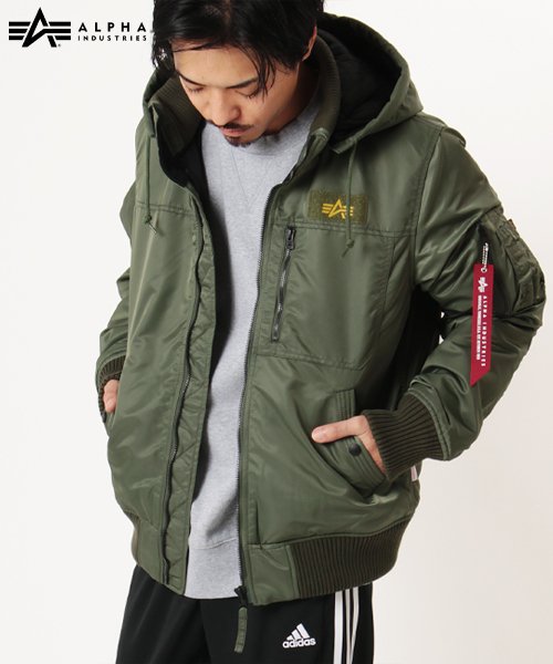 ALPHA INDUSTRIES(アルファインダストリーズ)/【ALPHA】 アルファ フーデッドリブジャケット/グリーン