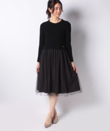MISS J(ミス　ジェイ)/ウールニットxソフトチュール ドレス/ブラック