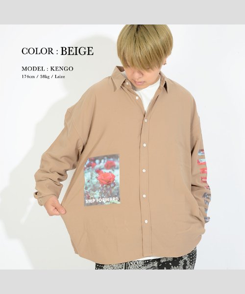 セール 薔薇 シャツ メンズ 長袖 レディース ロングシャツ ビッグシャツ 長袖シャツ 丈長 ロング丈 ビッグシルエット シャツ 長袖 シャツワンピ プリントシャツ バ ワンフォークロージング 1111clothing Magaseek