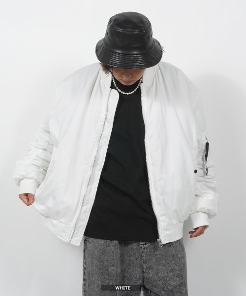 1111clothing(ワンフォークロージング)/ワイドシルエット パティング MA－1 メンズ ダウンジャケット レディース オーバーサイズ エムエーワン 中綿 ジャケット フライトジャケット 防寒 ブルゾン/ホワイト