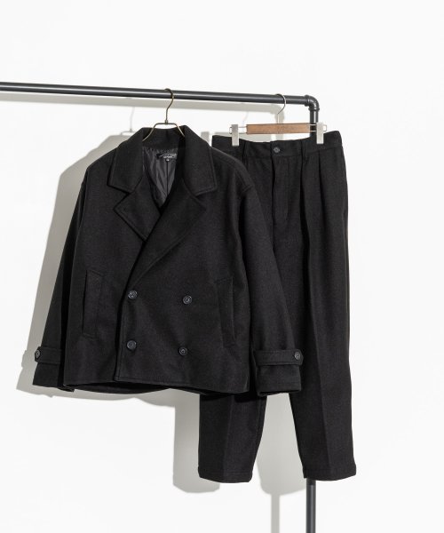 セットアップ メンズ ジャケット トレンチコート アウター テーパードパンツ ショート丈 きれいめ 無地 シンプル ウールテック ウーリーテック ウール調 2着 ロッキーモンロー Rocky Monroe Magaseek