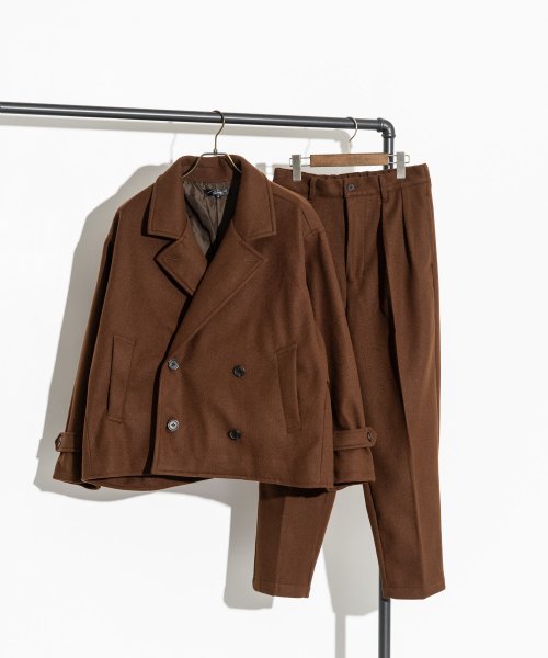 セットアップ メンズ ジャケット トレンチコート アウター テーパードパンツ ショート丈 きれいめ 無地 シンプル ウールテック ウーリーテック ウール調 2着 ロッキーモンロー Rocky Monroe Magaseek