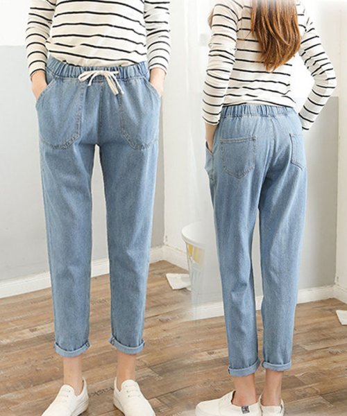 セール デニムパンツ レディース ジーンズ ズボン アンクル丈 ウエストゴム ハイウエスト ジーンズ ゆったり ジーパン 着やせ ボトムス ショッピングゴー Shoppinggo Magaseek