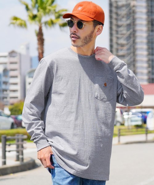 JIGGYS SHOP(ジギーズショップ)/Carhartt(カーハート)ポケット付きクルーネックロンT / メンズ Tシャツ 長袖Tシャツ ロンティー カットソー トップ/グレー