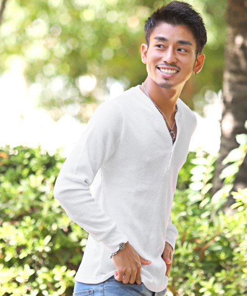 セール ワッフルヘンリーネック長袖tシャツ ロンｔ メンズ ヘンリーネック 長袖 Tシャツ ラグスタイル Luxstyle Magaseek