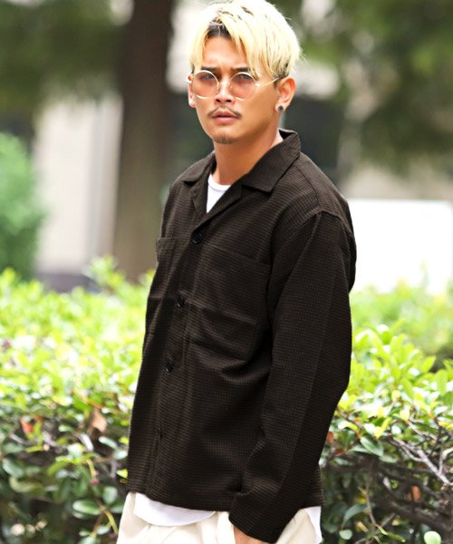 セール ワークジャケット シャツジャケット メンズ ワーク ジャケット ビッグシルエット 千鳥柄 ラグスタイル Luxstyle Magaseek