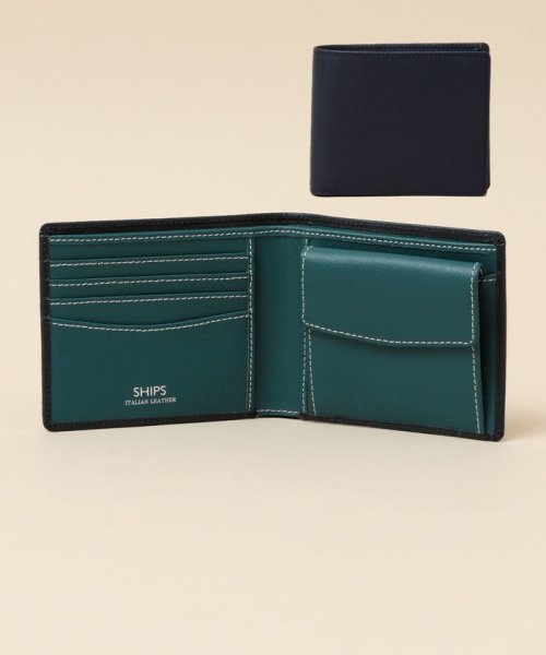 SHIPS MEN(シップス　メン)/*SHIPS: 【SAFFIANO LEATHER】 2トーン 2つ折 ウォレット （財布）/ネイビー