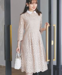 tocco closet(トッコクローゼット)/襟付きウエストりぼんスカラップフラワーレースワンピース/BEIGE