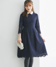 tocco closet(トッコクローゼット)/襟付きウエストりぼんスカラップフラワーレースワンピース/NAVY