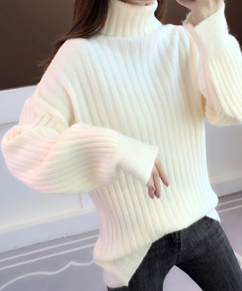 ニット タートルネック スリーブニット レディース プルオーバー リブ編み 保温 シンプル 無地 長袖 ミニミニストア Miniministore Magaseek