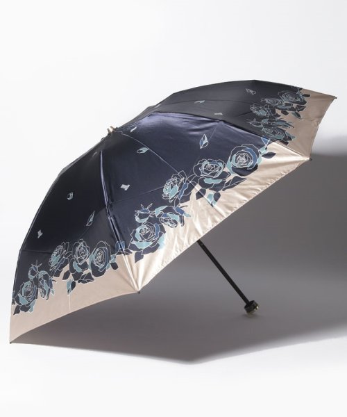 LANVIN Collection(umbrella)(ランバンコレクション（傘）)/LANVIN COLLECTION 折りたたみ傘 ”ライン ローズ”/ネイビーブルー