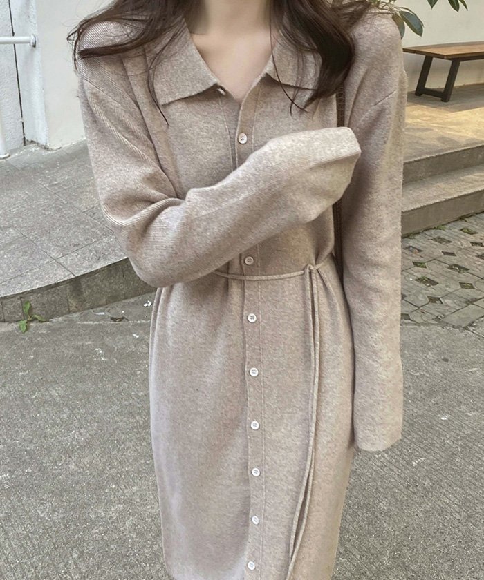 ニットワンピース レディース Vネック 無地 マキシワンピース 着やせ 秋冬 ロングワンピ 40代 シンプル 体型カバー ミニミニストア Miniministore Magaseek