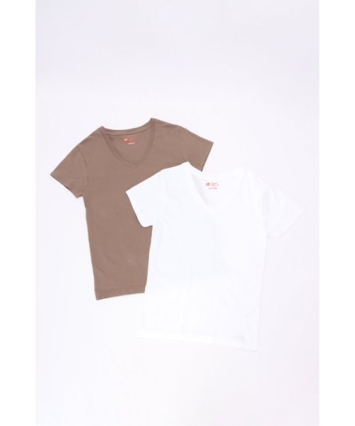 VENCE　EXCHANGE(ヴァンス　エクスチェンジ)/【WEB限定】Hanes 2P VネックTシャツ/ブラウン
