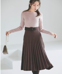 tocco closet(トッコクローゼット)/前後２WAYベルト付きバイカラーストライプ編みニットワンピース/GRAYSH PINK