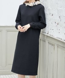 tocco closet(トッコクローゼット)/立体フラワーレース付き裏起毛パーカーワンピース/BLACK