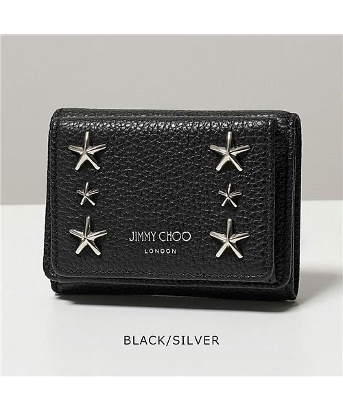 JIMMY CHOO(ジミーチュウ)/【Jimmy Choo(ジミーチュウ)】NEMO UUF  レザー スタースタッズ 三つ折り財布 ミニ財布 豆財布 レディース/ブラック系