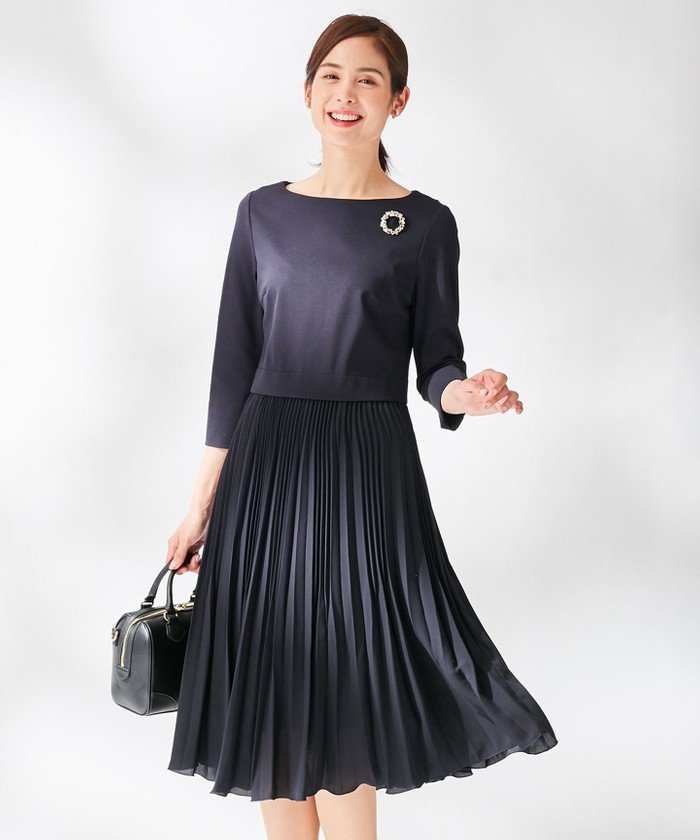 追加生産分入荷 ジャージコンビプリーツ ワンピース 組曲 Kumikyoku Magaseek