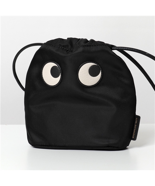 【ANYA HINDMARCH(アニヤハインドマーチ)】152983 DRAWSTRING POUCH EYES ナイロン ポーチバッグ 巾着バッグ  BLACK