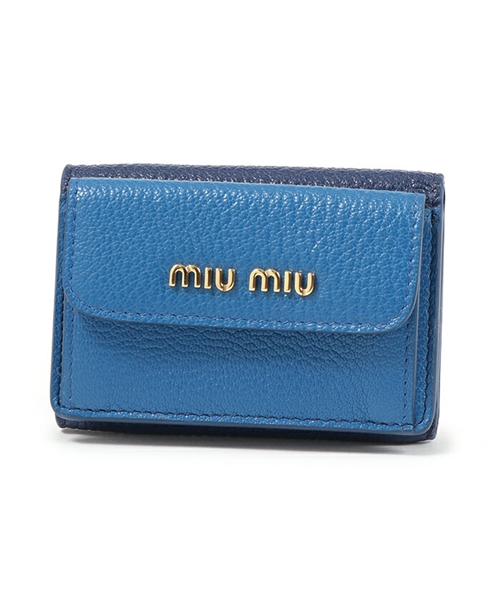 【MIUMIU(ミュウミュウ)】5MH020 2BJI F0SDM レザー 三つ折り財布 ミニ財布 INCHIOSTRO/MARE レディース
