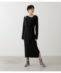 AZUL by moussy(アズールバイマウジー)/FRONT LINK ASYMMETRY KNIT OP/BLK