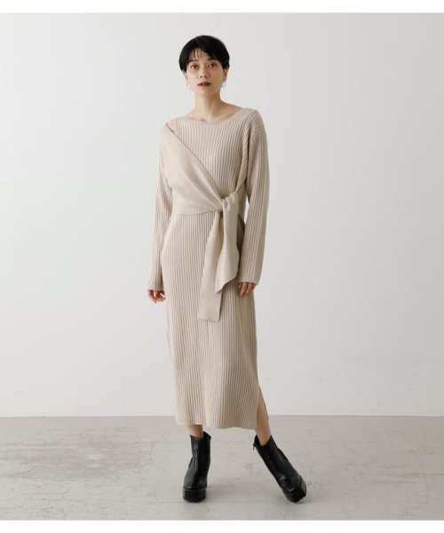 AZUL by moussy(アズールバイマウジー)/FRONT LINK ASYMMETRY KNIT OP/L/BEG1