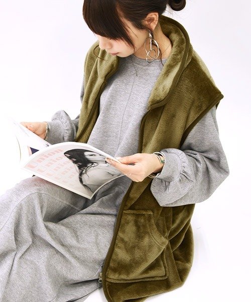 ベスト レディース 前開き ニューマイヤーzipベスト M L 秋冬 おしゃれ 冬 あったか チュニック 部屋着 暖かい ロング 丈 ゆったり ルームウェア ル アンドイット And It Magaseek