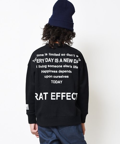 RAT EFFECT(ラット エフェクト)/裏起毛QRネーム付プリントビッグトレーナー/ブラック