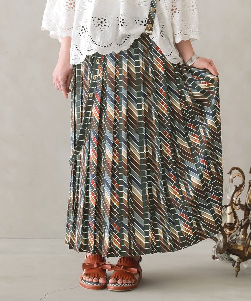 レトロ柄プリーツロングスカート オシャレウォーカー Osharewalker Magaseek