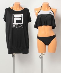 FILA(フィラ（スイムウェア）)/【FILA】ロゴプリントT付きビブトップ水着3点セット/ブラック