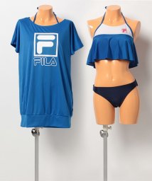 FILA(フィラ（スイムウェア）)/【FILA】ロゴプリントT付きビブトップ水着3点セット/ブルー