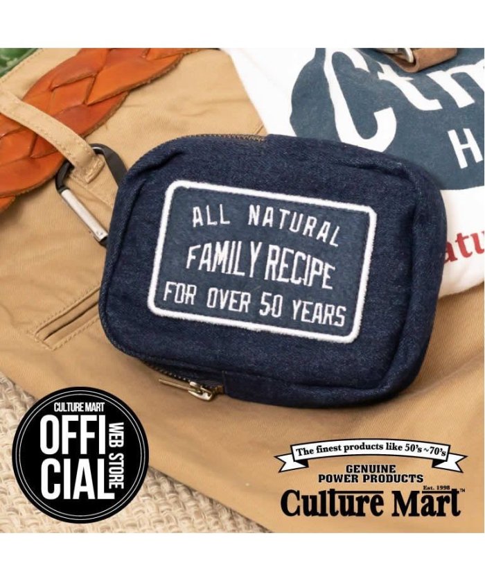 Culture Mart カルチャーマート Denim Pouch デニムポーチ ワッペン ベルトループ コットン カラビナ付き アイコス Iqos 携帯に Culture Mart Culture Mart Magaseek