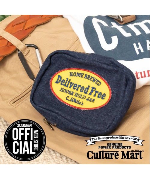 Culture Mart カルチャーマート Denim Pouch デニムポーチ ワッペン ベルトループ コットン カラビナ付き アイコス Iqos 携帯に Culture Mart Culture Mart Magaseek