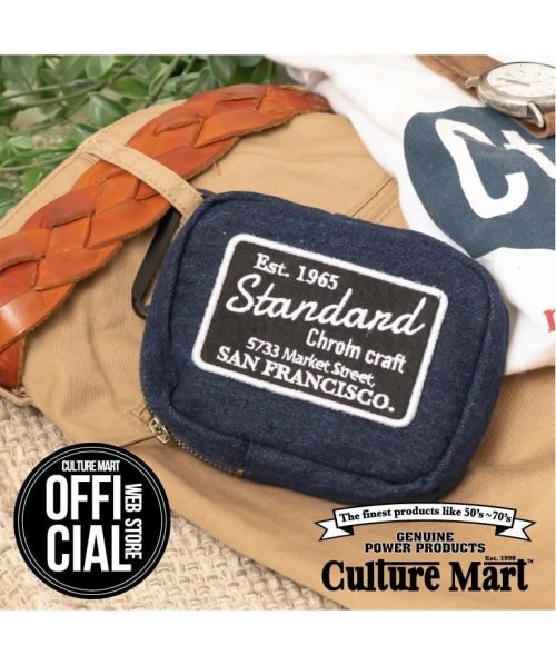 Culture Mart カルチャーマート Denim Pouch デニムポーチ ワッペン ベルトループ コットン カラビナ付き アイコス Iqos 携帯に Culture Mart Culture Mart Magaseek