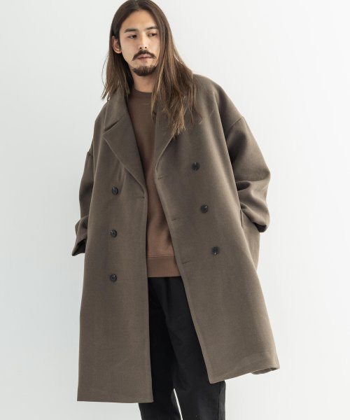 チェスターコート メンズ アウター きれいめ カジュアル 無地 シンプル オーバーサイズ ビッグシルエット ドロップショルダー ダブルボタン プレゼント ギフト ロッキーモンロー Rocky Monroe Magaseek