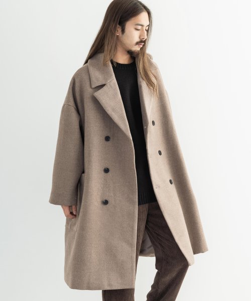 チェスターコート メンズ アウター きれいめ カジュアル 無地 シンプル オーバーサイズ ビッグシルエット ドロップショルダー ダブルボタン プレゼント ギフト ロッキーモンロー Rocky Monroe Magaseek