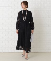 Lace Ladies(レースレディース)/総レース ウエスト切り替え 長袖ロングワンピース/ブラック