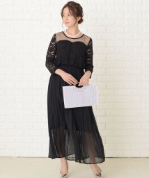 Lace Ladies(レースレディース)/レース切替 七分袖プリーツデザインワンピースドレス/ブラック