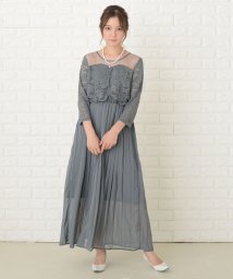 Lace Ladies(レースレディース)/レース切替 七分袖プリーツデザインワンピースドレス/ミント