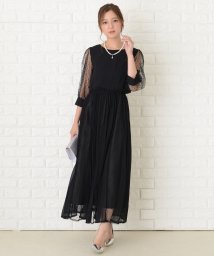 Lace Ladies/ドットチュールシアー袖シフォンロングワンピースドレス/503711306