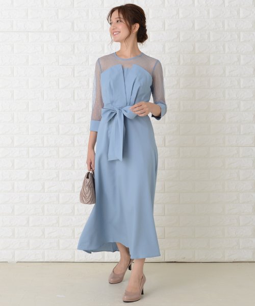 ドット柄7分袖レースリボンベルトフォーマルワンピースドレス レースレディース Lace Ladies Magaseek