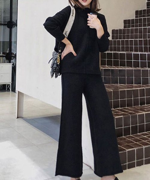 セール ニットセットアップ レディース ゆったり 秋冬長袖 ニットトップス 無地 ワイドパンツ 上下セット体型カバー 着やせ 通勤 ミニミニストア Miniministore Magaseek