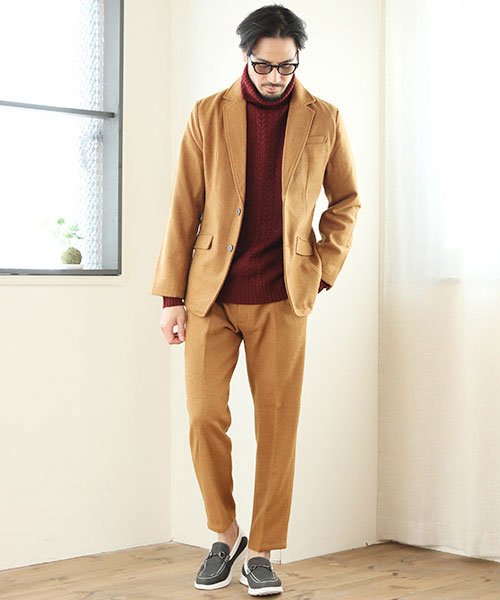 セール 上下セット メルトンウールメンズテーラードジャケットテーパードパンツセットアップスーツ無地ノッチドラペル マエストーソ Maestoso Magaseek