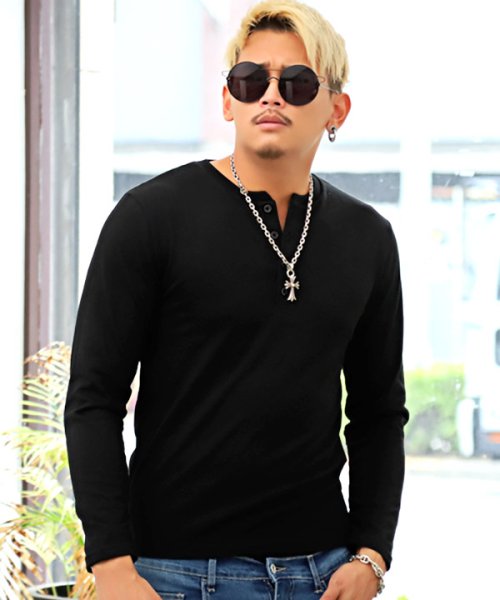 セール ラグスタイル Luxstyle スラブヘンリーネック長袖tシャツ ロンｔ メンズ ヘンリーネック 長袖 Tシャツ Magaseek