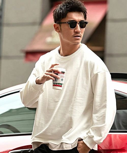 Vicci 裏毛フェイクレイヤードクルーネック長袖ビッグトレーナー メンズ ブランド 大きいサイズ 重ね着 レイヤード 大人 ビッグシルエット おしゃれ 無地 ビッチ Vicci Magaseek