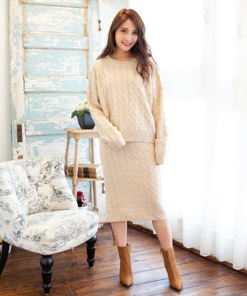 セール ２点セット ローゲージニットトップス ロングスカートセットアップ ジュリアブティック Julia Boutique Magaseek