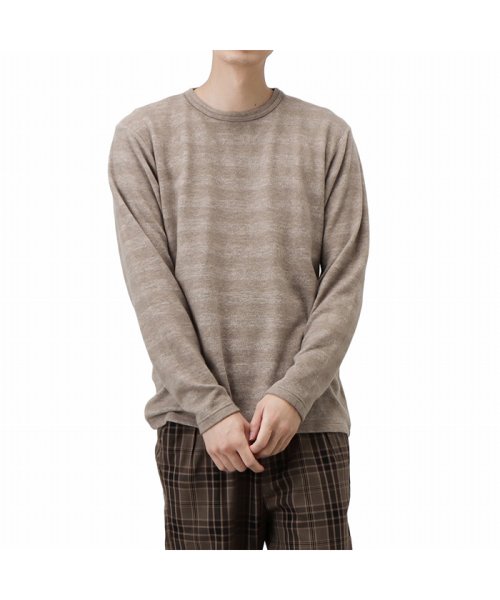 MAC HOUSE(men)(マックハウス（メンズ）)/NAVY ネイビー ミルボーダークルーネックロングスリーブTシャツ MH/03709FW/ベージュ