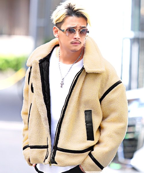 セール ボア中綿ブルゾンジャケット ボア 中綿 ジャケット メンズ ビッグシルエット ブルゾン ラグスタイル Luxstyle Magaseek