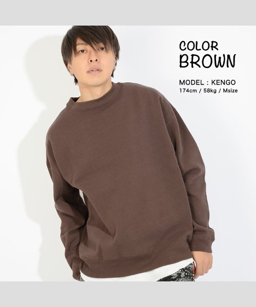 1111clothing(ワンフォークロージング)/ヘビーウェイト トレーナー メンズ トレーナー レディース usaコットン ビッグシルエット ビッグトレーナー 無地 スウェット 裏起毛 スエット 厚手 プルオ/ブラウン