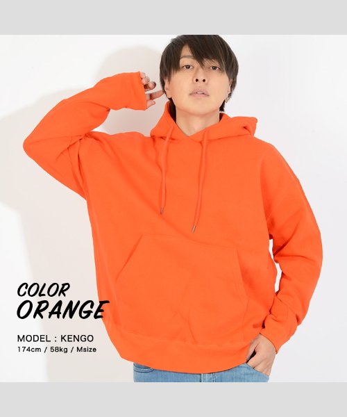 1111clothing(ワンフォークロージング)/ヘビーウェイト パーカー メンズ パーカー レディース usaコットン ビッグシルエット ビッグパーカー 無地 パーカー 裏起毛 プルパーカー 厚手 フード プ/オレンジ