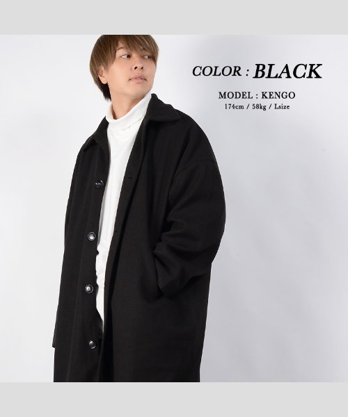 1111clothing(ワンフォークロージング)/ロングコート メンズ ロングコート レディース ロング丈 丈長 ビッグシルエット コート アウター ステンカラーコート ウールタッチ オーバーコート 防寒 軽い/ブラック